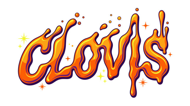 Clovis graffiti typography with dripping liquid orange paint style illustration