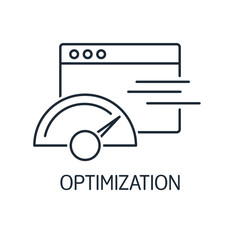 A web page with a speedometer indicating high speed. Website performance, search engine optimization, and productivity.Vector linear icon illustration isolated on white background. © vektor67