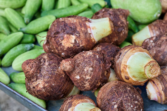 Taro root for sale at market