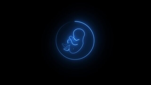Glowing Blue Neon Light Bulb with Cosmic Space black Background 4k animated.