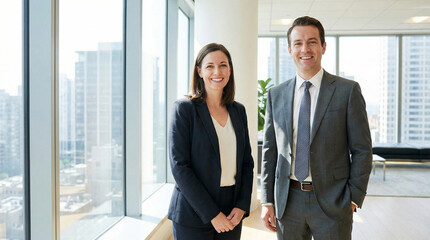 Fototapeta premium Portrait of two business colleagues, smiling