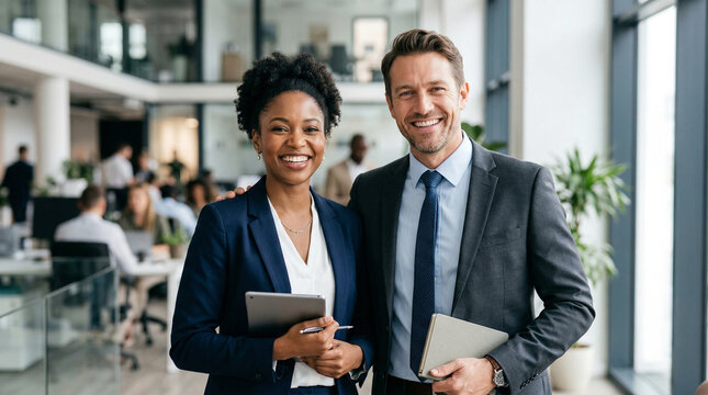 Portrait of two business colleagues, smiling
