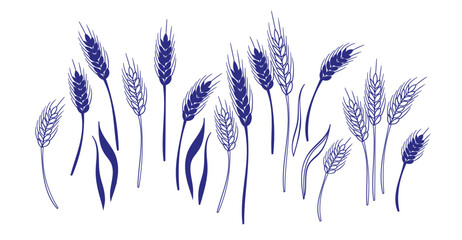 Obraz premium ears of wheat hand drawn vector ink traditional oriental asian Indian design isolated