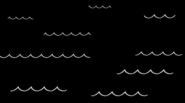 Calm ocean waves in black and white flowing pattern. Minimal marine background with peaceful motion concept