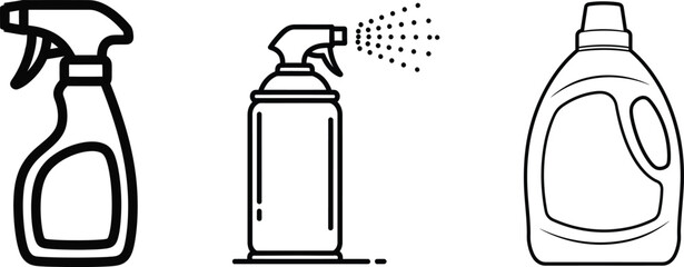 Black and white line art of cleaning spray bottles © SAMIRAAKTHER