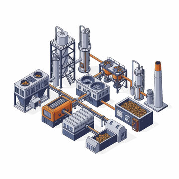 Industrial factory complex with multiple processing units and towers.