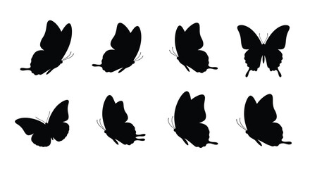 Collection of butterfly silhouettes in various poses black silhouette © Ambiya