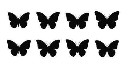 Eight butterfly silhouettes on a white background silhouette © Ambiya