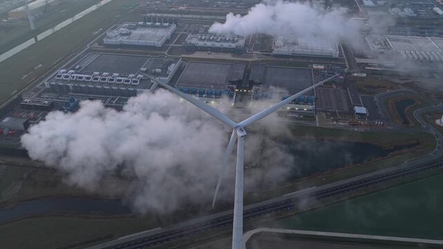 Google data center producing renewable energy with wind turbines