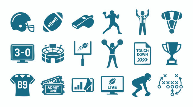 American Football Sport Game Icons Set Vector Illustration
