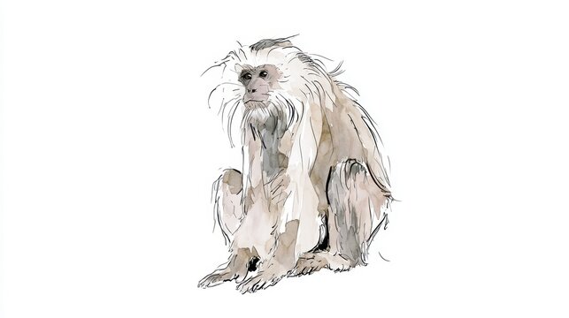 Light brown and gray monkey sits isolated on white