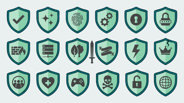 Diverse Shield Icons Representing Digital and Life Security Concepts