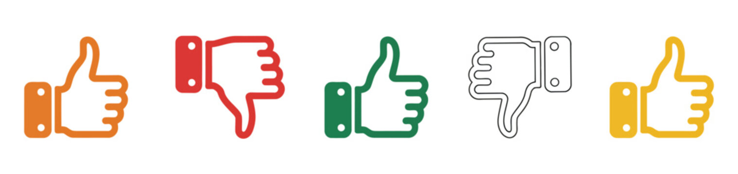 Thumbs Vector Icon Set Featuring Positive and Negative Valuation Symbols for Feedback, Rating Systems and User Interface Design