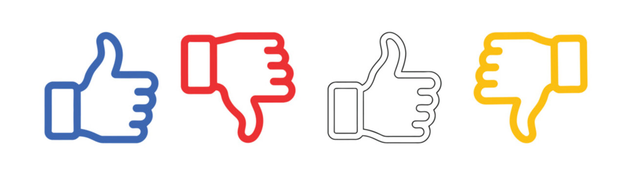Thumbs Vector Icon Set Featuring Positive and Negative Valuation Symbols for Feedback, Rating Systems and User Interface Design
