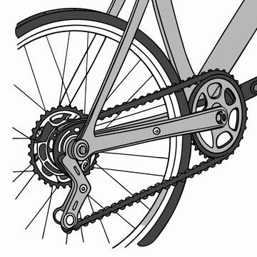 Detailed view of bicycle rear wheel drivetrain components illustration