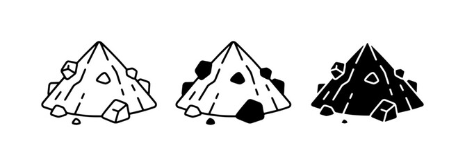 Pile of dirt, soil, sand, and rocks, graphic icons, simple line art and solid fill © Ismail