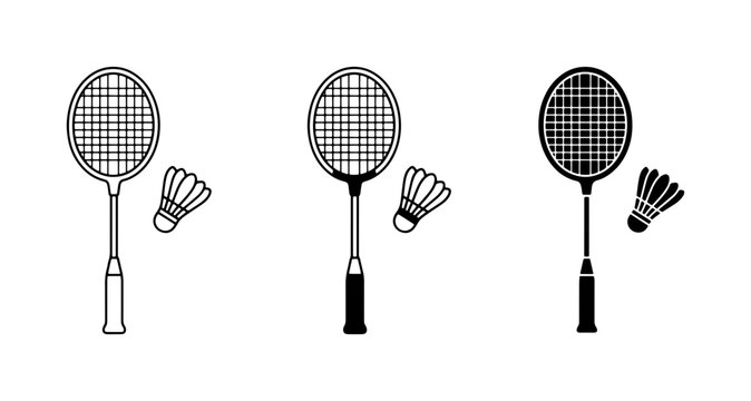 Badminton Rackets and Shuttlecocks, Sports Equipment Icons, Vector Set
