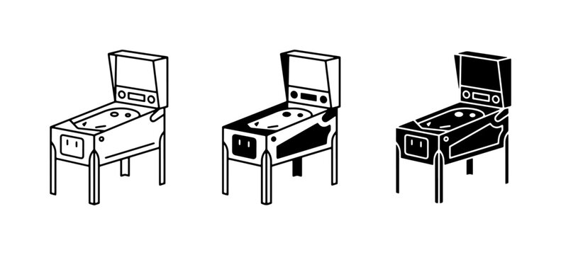 Retro Pinball Machine Icons, Vintage Arcade Game Vector Set, Classic Entertainment Machine Graphics
