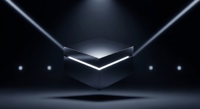 Futuristic Neon Light Stage with Abstract Geometric Shape.