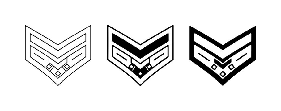 Military Rank Insignia, Chevron Stripes, Sergeant Badges, Vector Set