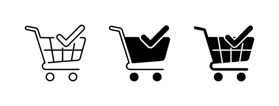 Shopping Cart Icons, Purchase Confirmation Checkmark, E-commerce Symbols