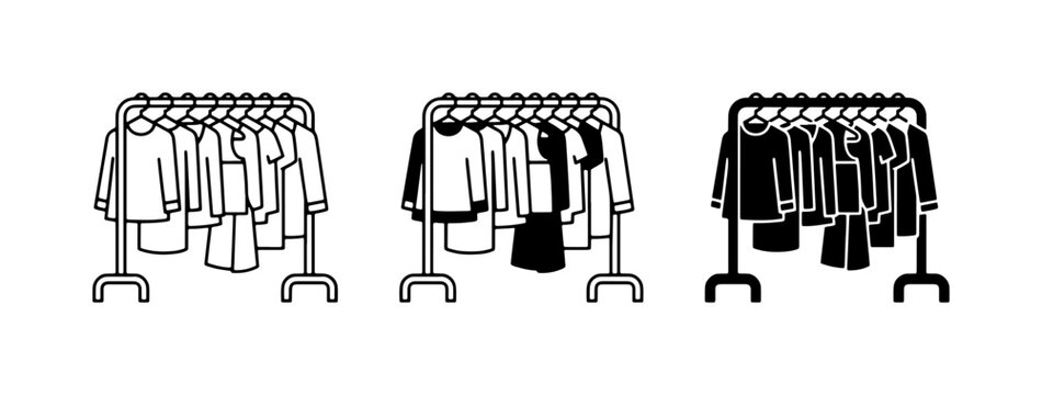 Clothing Racks, Garment Display, Fashion Collection Vector Icons