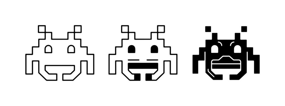 Retro Pixel Alien Icons, Vintage Space Invader Vector Art, Nostalgic Game Graphics
