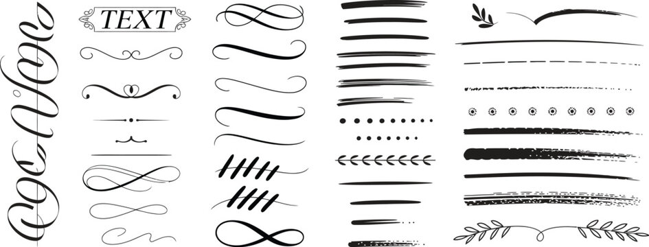 Decorative Swirl, Flourish and Underline Vector Collection Featuring Elegant Calligraphic Dividers, Swoosh Curves and Ornamental Elements for Invitations, Logos and Vintage Designs