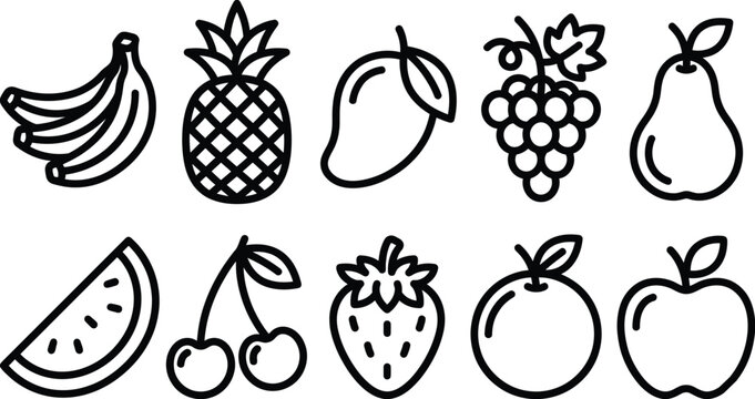 Set of simple black line fruit icons