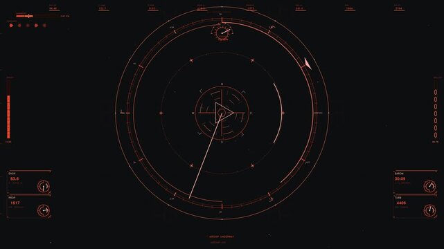 A detailed futuristic airship cockpit interface featuring a central circular radar and tactical telemetry data. The display shows real time engine performance, propeller RPM, altitude, and atmospheric