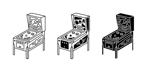 Retro Pinball Machine Icons, Vintage Arcade Game Vector Set, Classic Entertainment Graphics © Nazmul