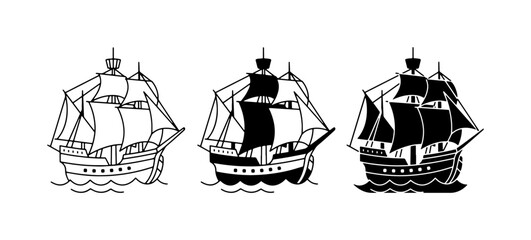 Vintage Sailing Ships, Nautical Vessels, Maritime Adventure Icons © Nazmul