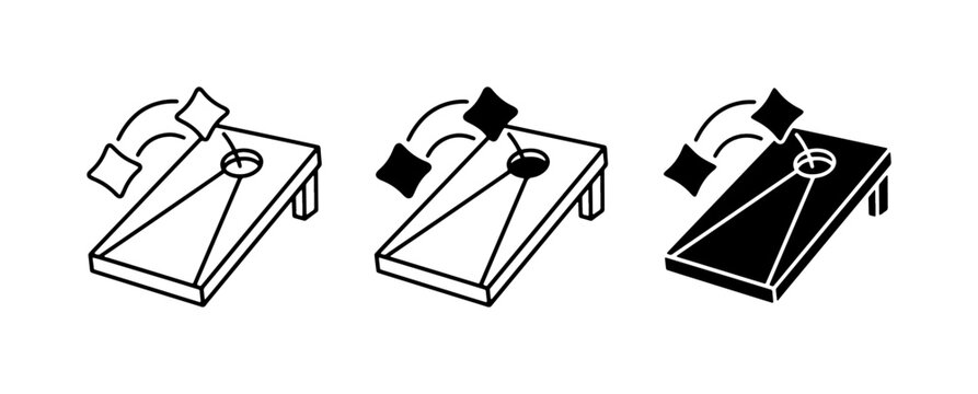 Cornhole Game Icons, Bean Bag Toss Boards, Outdoor Lawn Game Vector Set