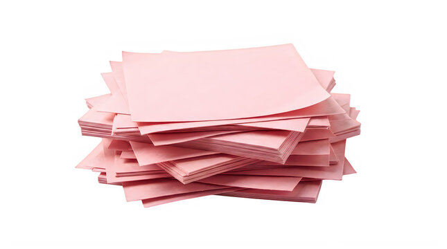 Pink paper note stack for creative office reminders and feminine task organization frontal isolated png on a transparent background perfectly cutout high resolution