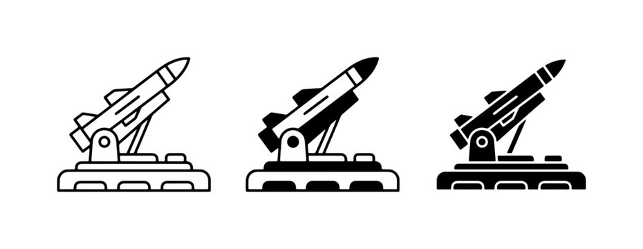 Missile Launcher Icons, Military Rocket System Vector Graphics, Defense Weapon Set