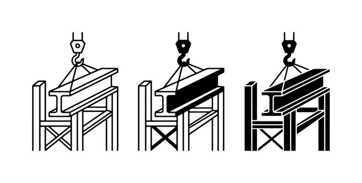 Construction I-Beam Lifting, Steel Girder Hoisting, Industrial Building Material Transport Icons