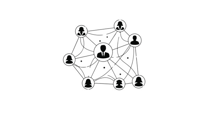 Network of interconnected human avatars representing a professional team structure illustrates the complexity and strength found in modern collaborative business communication and digital.