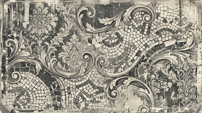 Ornate floral scrollwork pattern, vintage engraved style