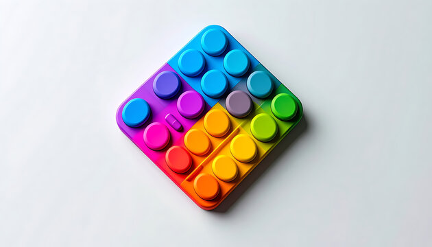 Colorful pop it fidget toy in diamond shape, rainbow colors, sensory toy for stress relief and fun, children's educational game, modern background