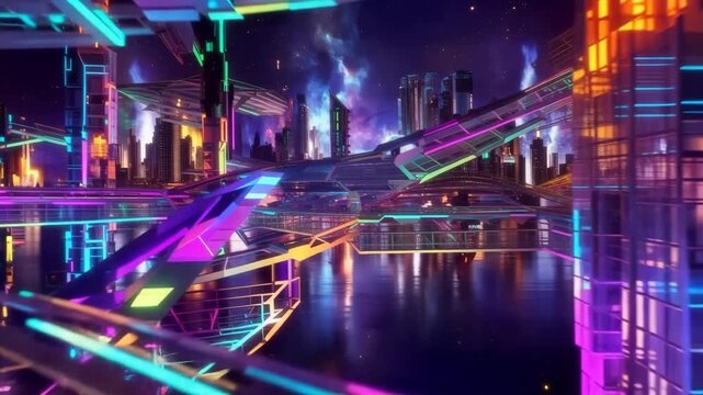 Futuristic Cyberpunk City Neon Virtual Reality World