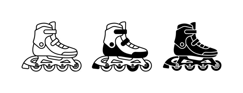 Inline Skates, Rollerblades, Speed Skates: 3 Styles, Vector Icons for Sports and Recreation