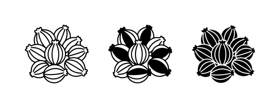 Poppy Seed Pod Icons, Botanical Vector Graphics, Black and White Floral Elements