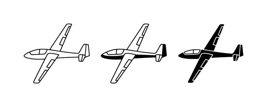 Glider Aircraft Icons, Aviation Sport Vector Set, Aerodynamic Flight Symbols