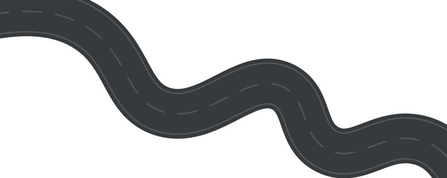 Wavy road with winding curves and horizontal path. Top view of race track and highway. Flat vector illustration isolated on white background.