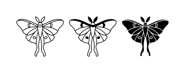 Luna Moth Vector Icons, Delicate Insect Silhouettes, Black and White Butterfly Graphics © Arif