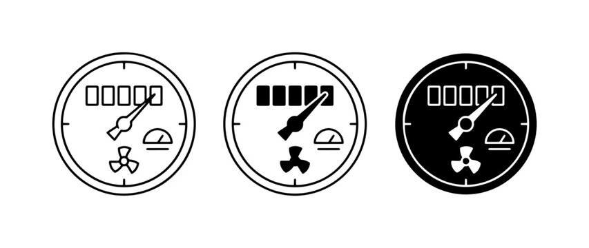 Radiation Meter Icons, Geiger Counter Symbols, Nuclear Gauge Vector Set