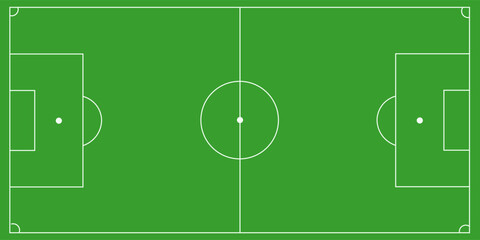 Realistic soccer field background top view with grass texture. Sport playground with white lines layout and turf pattern. Standard football stadium vector illustration. Match arena © sukron