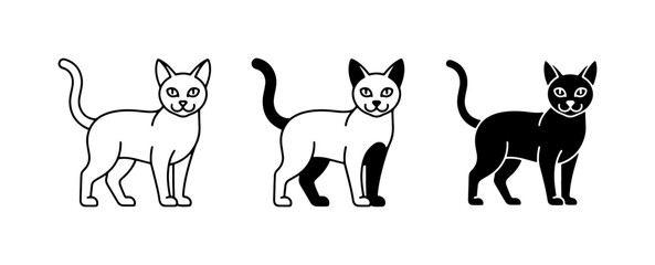 Obraz premium Three Stylized Cat Icons: Outline, Bicolor, and Silhouette, Vector Art