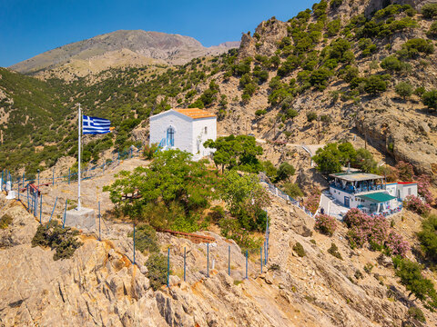 Aerial View of Panagia Krimniotissa Church on Samothrace Island Greece