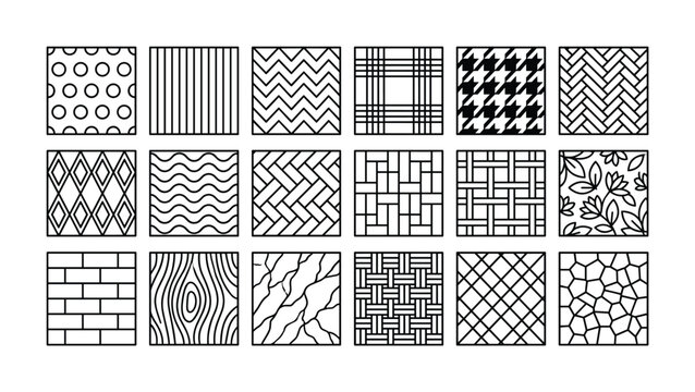 Collection of diverse geometric and organic patterns in square frames